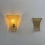 Pair of vintage Murano glass wall lights, pressed moulded, Italy, 1980.