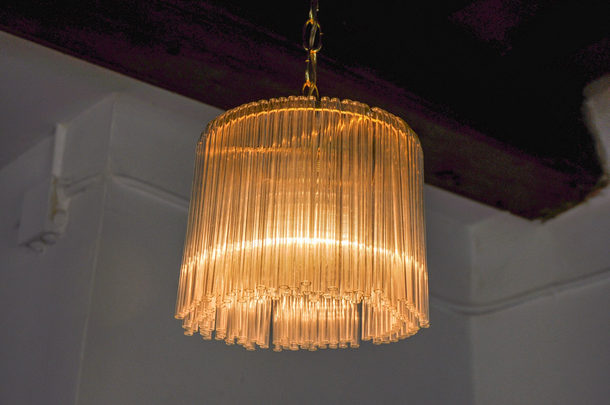 Venini pendant lamp, murano tubular glass, Italy, 1970