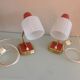 Pair of bedside lamps in structured white opaline and brass, vintage 60