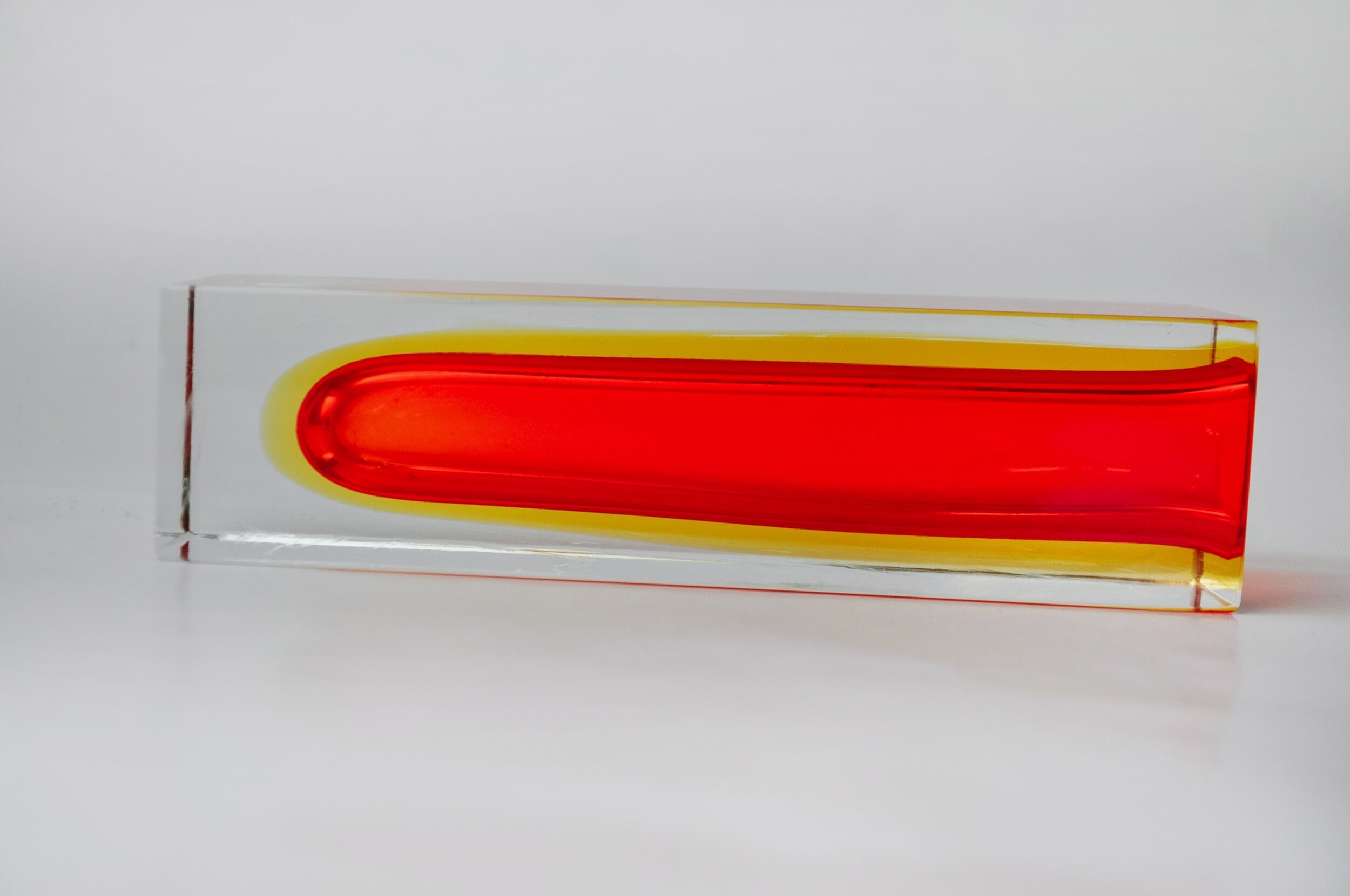 Red and yellow cubic Sommerso vase by Seguso, Murano, Italy, 1970