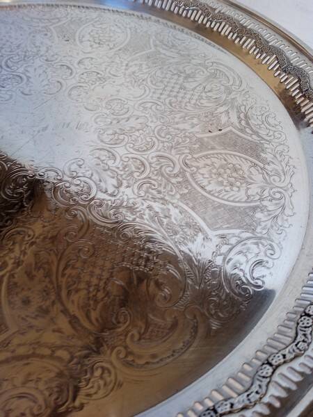 Silver metal tray 35 cm early 20th round