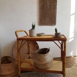 Serving table in rattan and vintage wicker