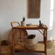 Desserte roulante en rotin et osier vintage