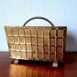 English magazine rack in embossed brass 1960