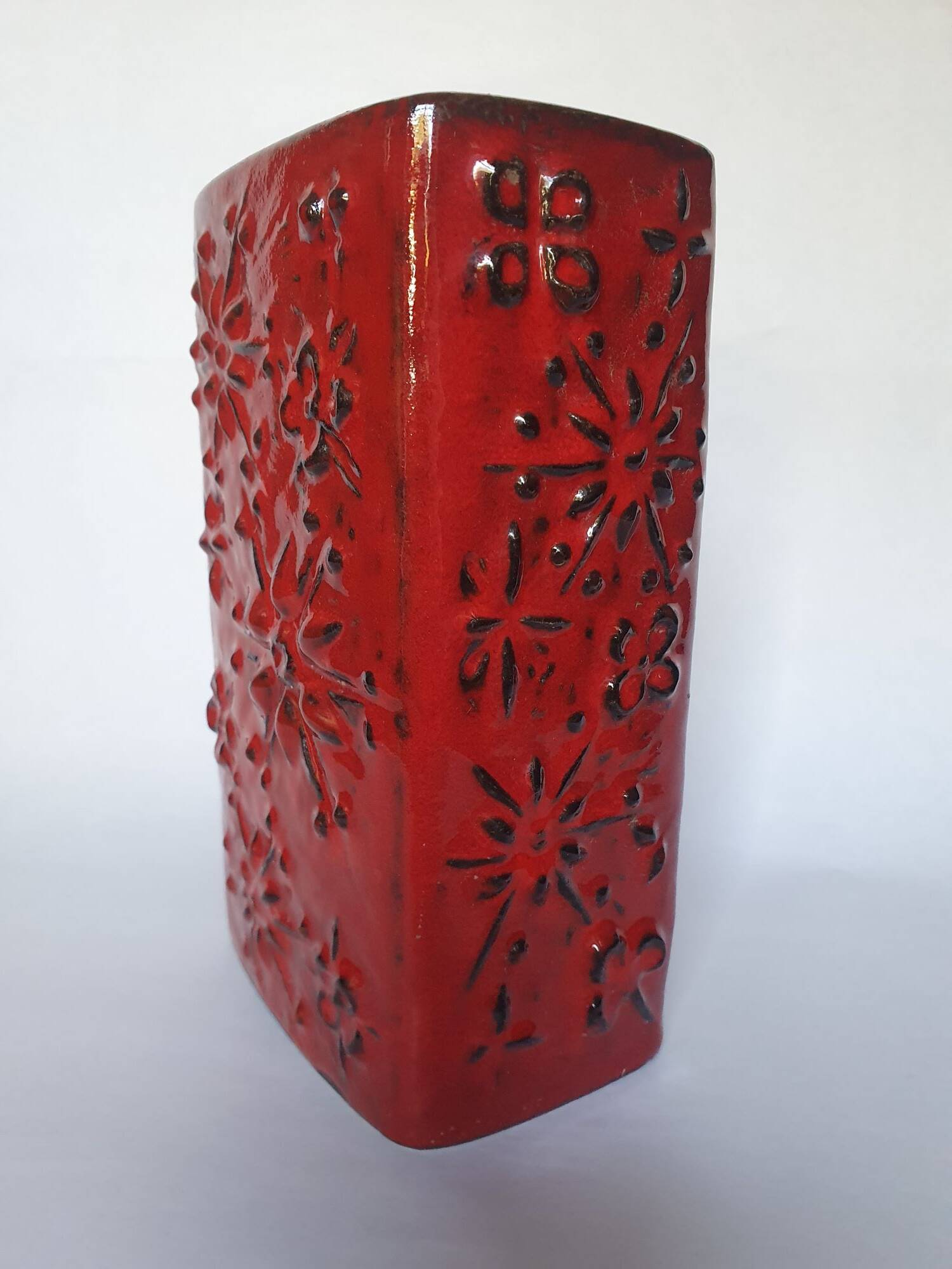 Red ceramic vase Scheurich Germany 70s