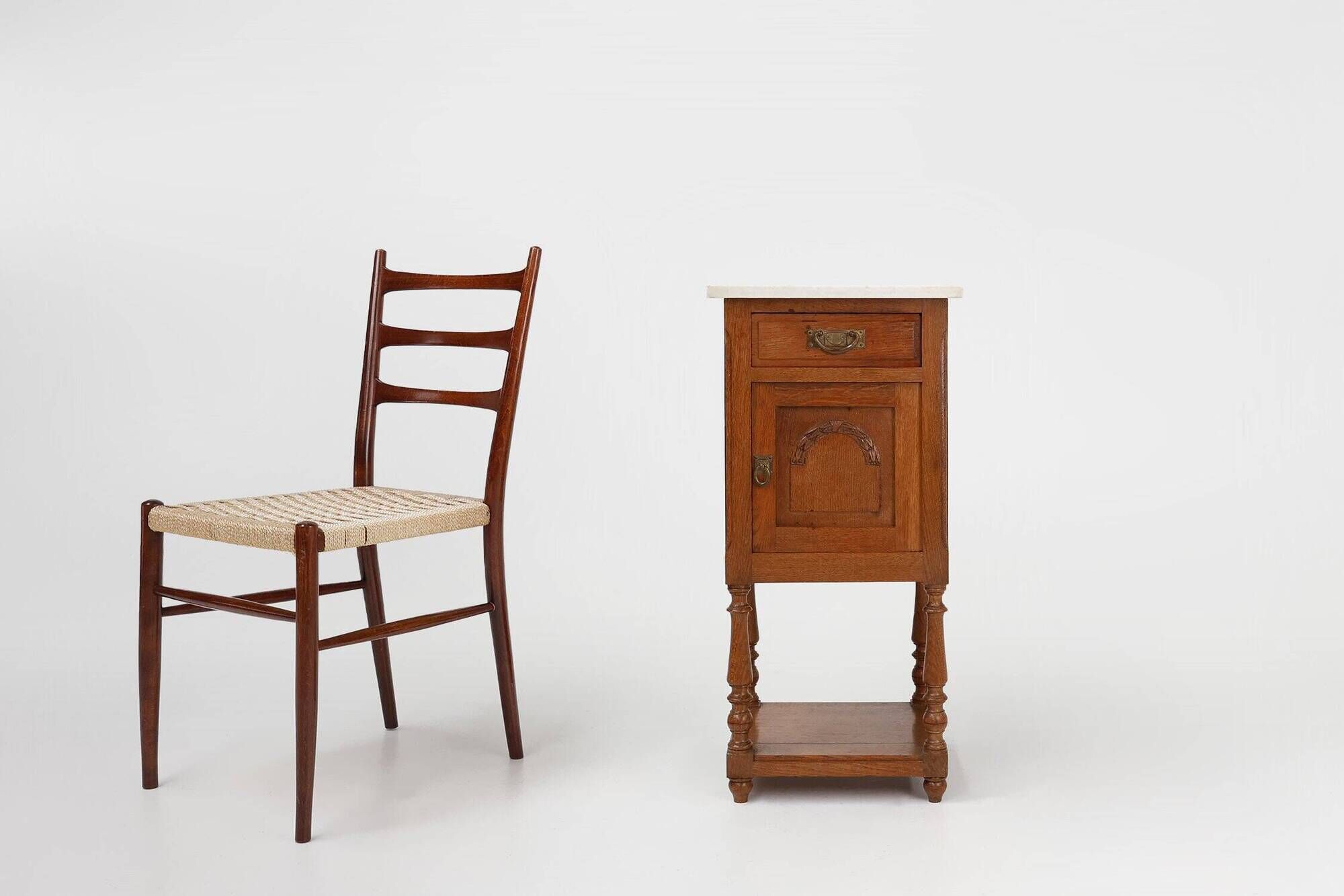 Art Deco Nightstand in Oak with Carrara Marble Top, France 1930s