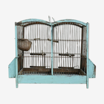 Cage à oiseaux ancienne en bois et métal