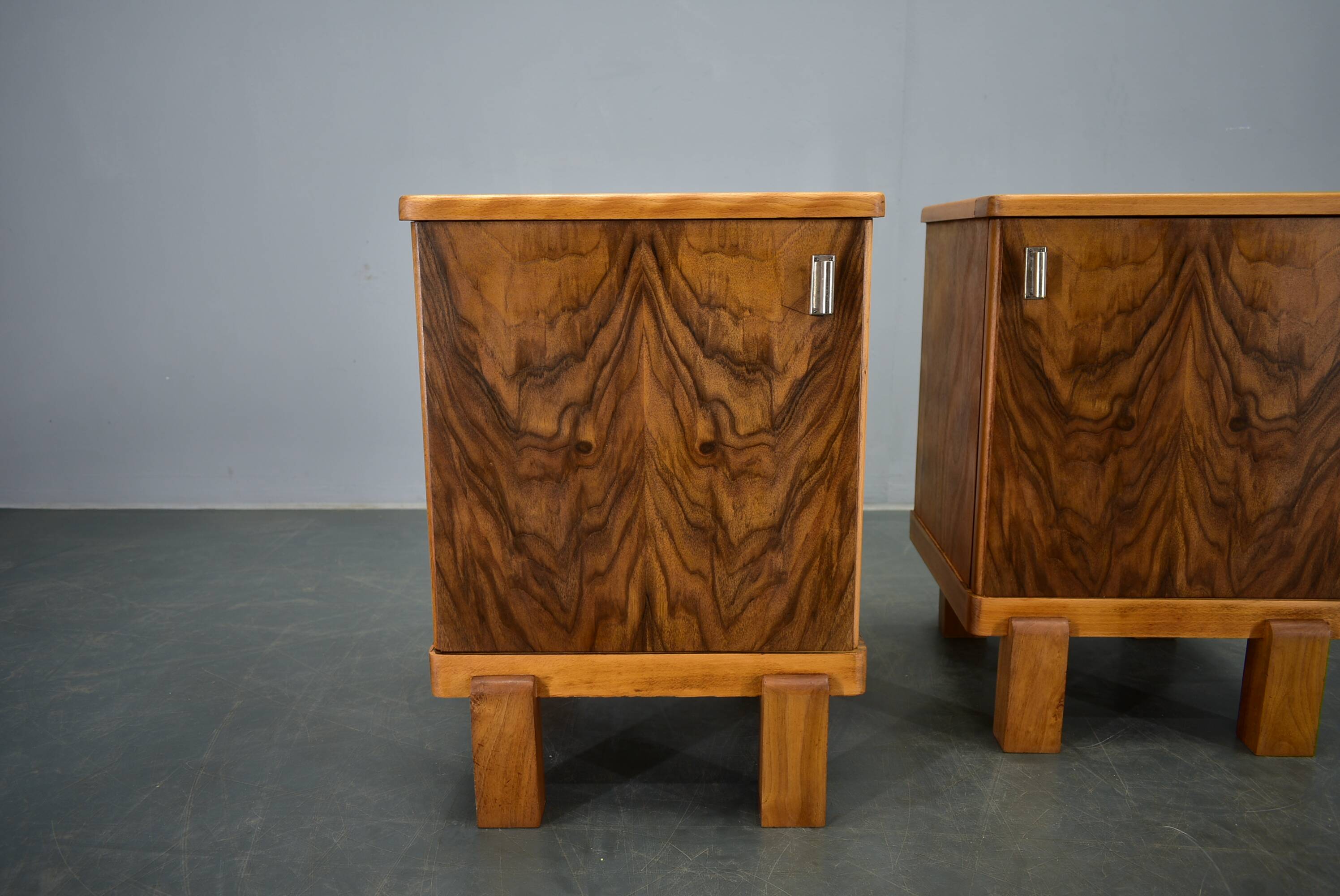 1935s pair of rare Art Deco bedside tables, Czechoslovakia
