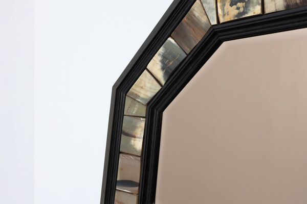 Miroir octogonal en laiton et corne avec corne par Anthony Redmile, Royaume-Uni vers 1980