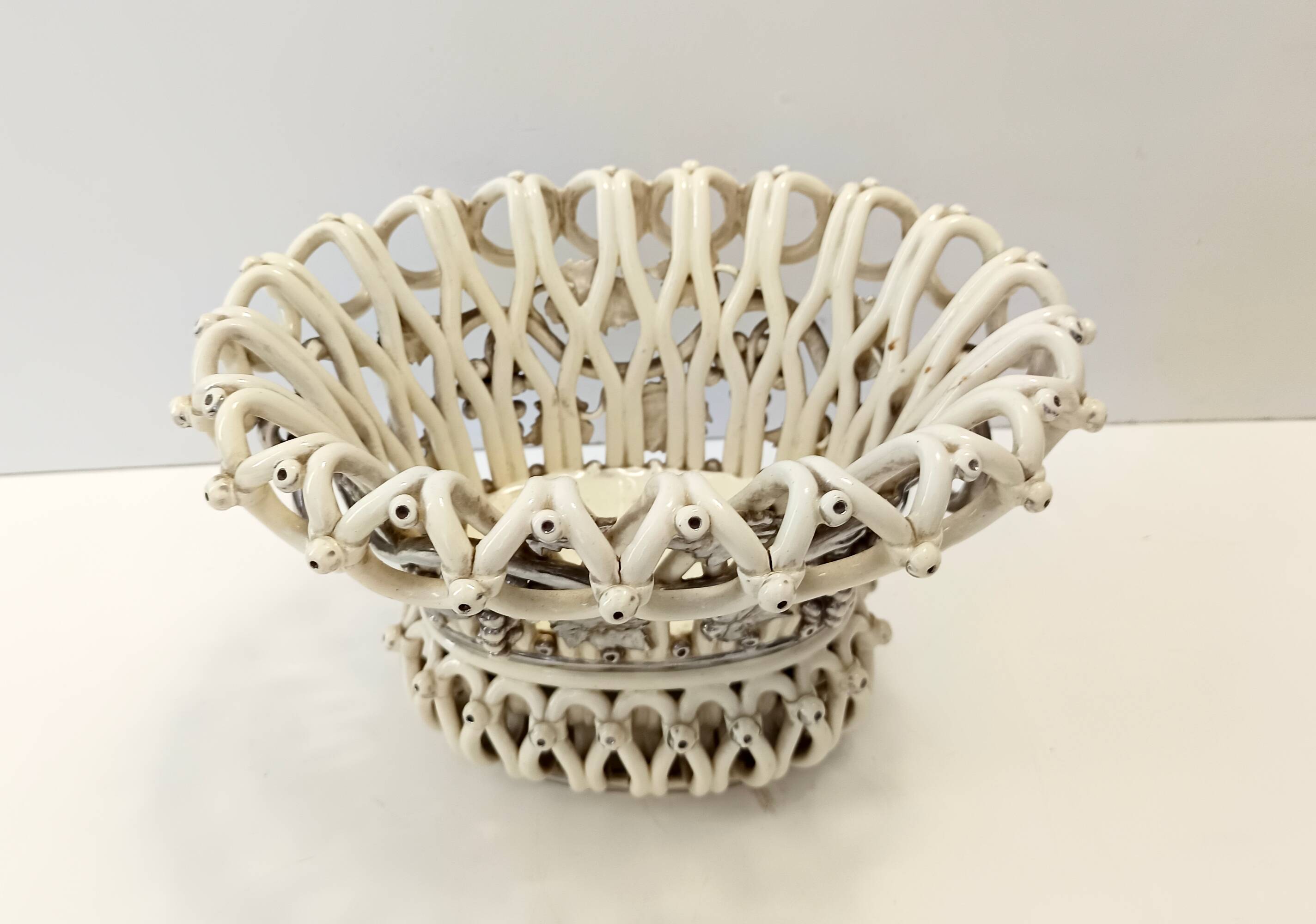Creamy White Ceramic Fruit Bowl or Centerpiece by Charles de Boissimon