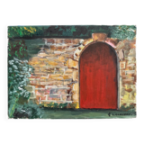 Oil on canvas by Claude Claveau wall with red door 20th century