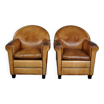 Ensemble de deux fauteuils design en cuir de mouton Bart van Bekhoven