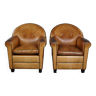 Ensemble de deux fauteuils design en cuir de mouton Bart van Bekhoven