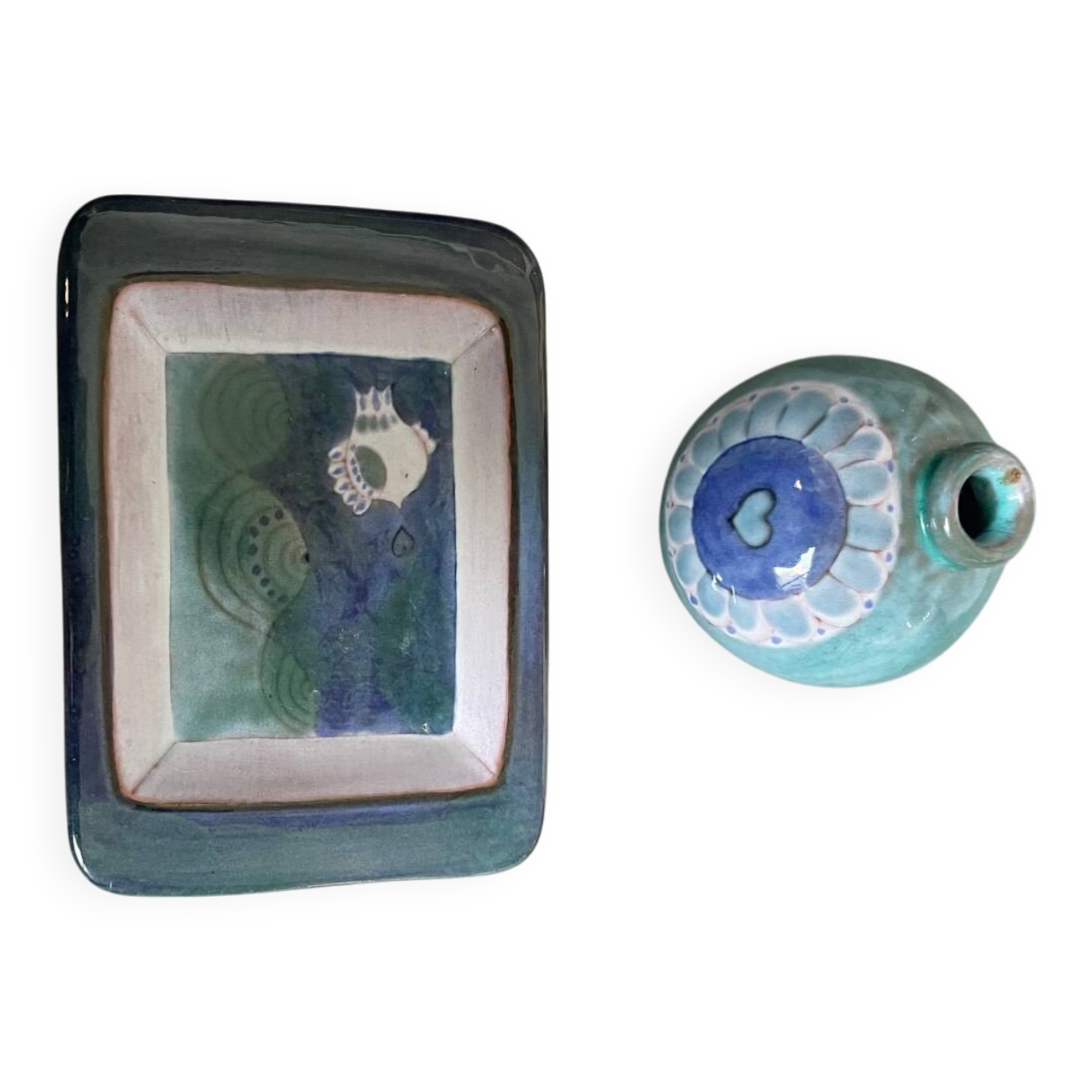 Lot of trays and vases by Cloutier Ceramics.