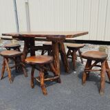 Table and 6 brutalist stools 1970