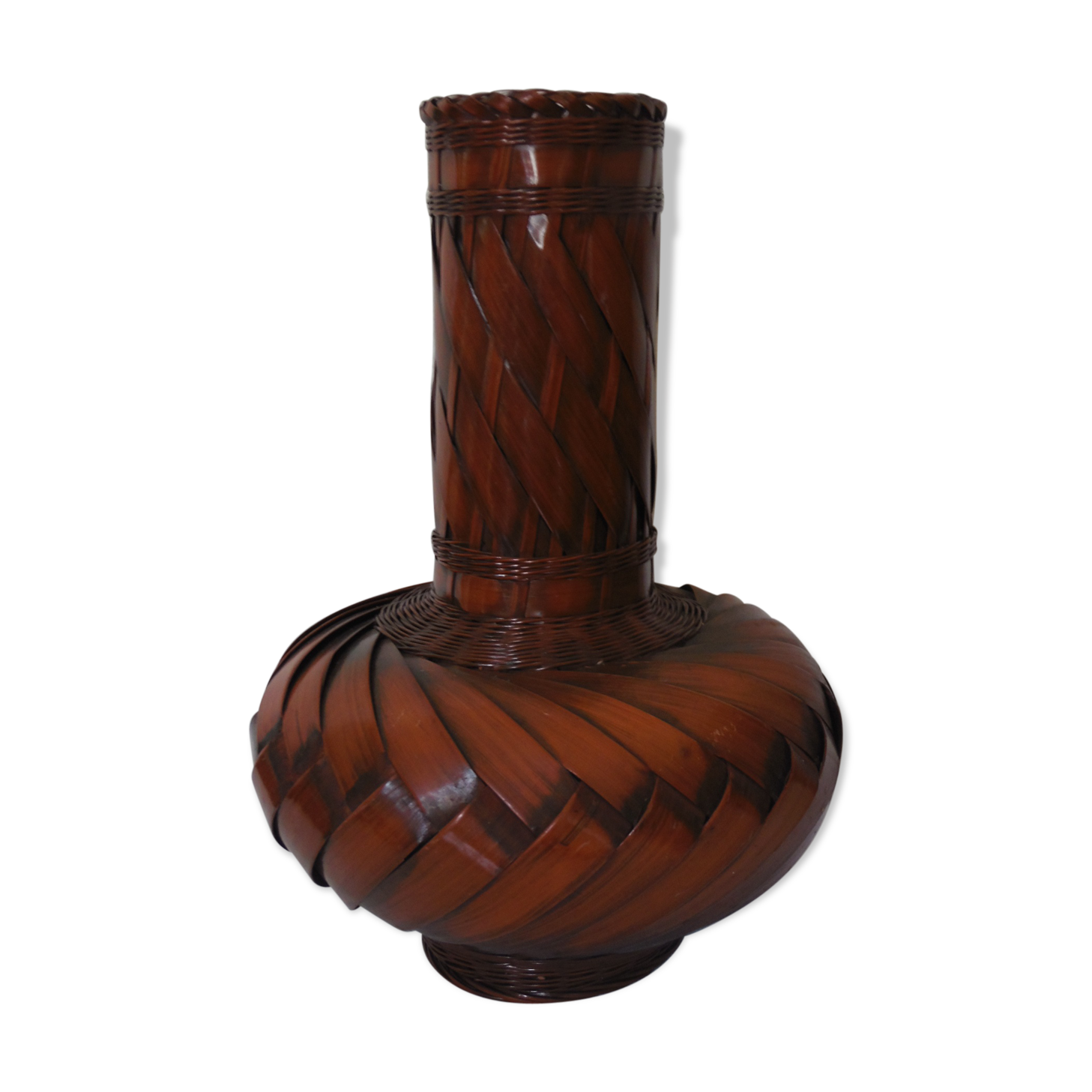 Vase Wicker braided style mahogany Scandinavian