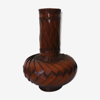 Vase Wicker braided style mahogany Scandinavian