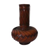 Vase Wicker braided style mahogany Scandinavian