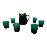 Italian Green Glass Decanter & Tumbler, 1960s, Set of 7