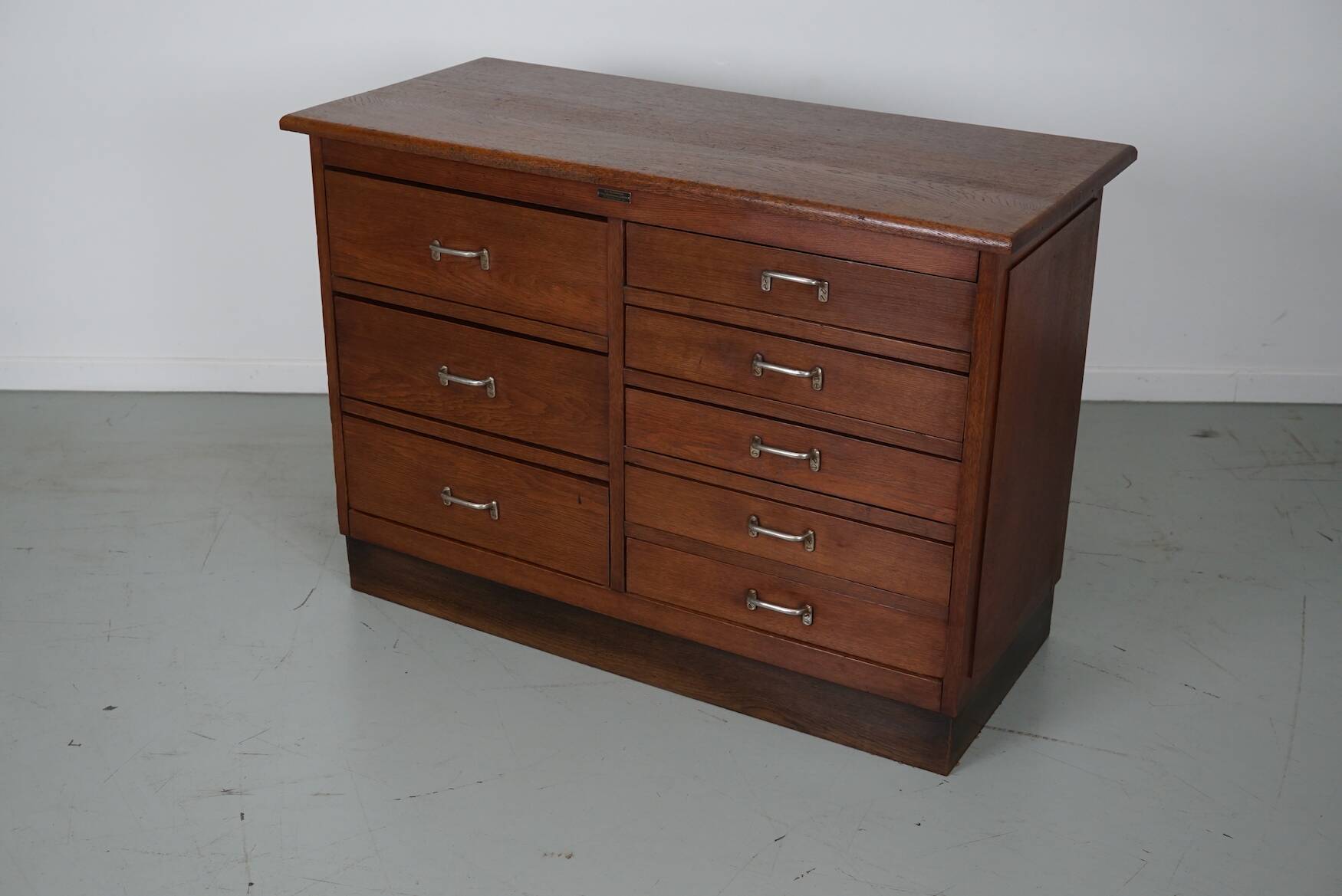 Dutch Industrial Oak Apothecary Cabinet, Mid-20th Century