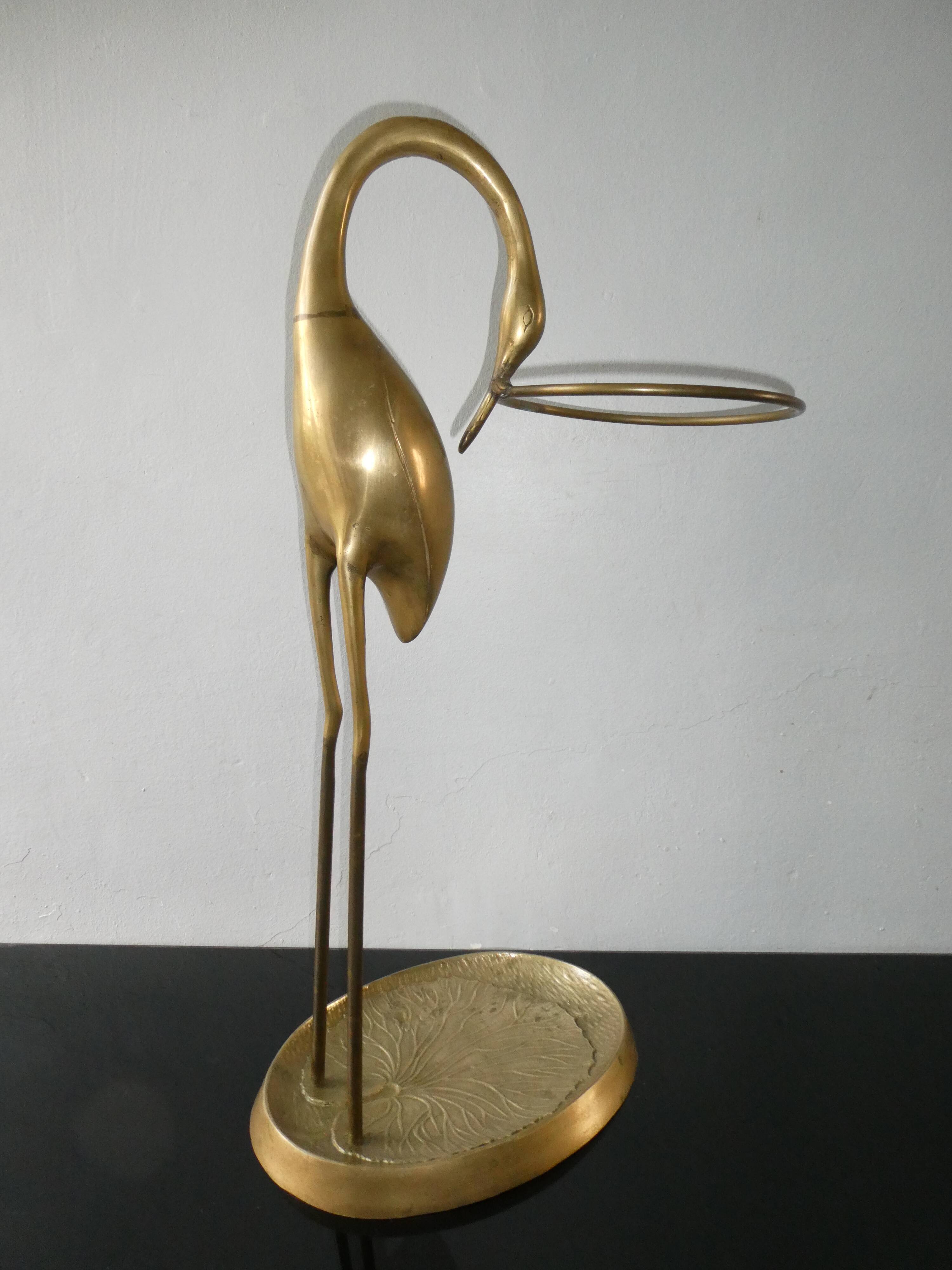Stilt umbrella holder, brass heron, 70s