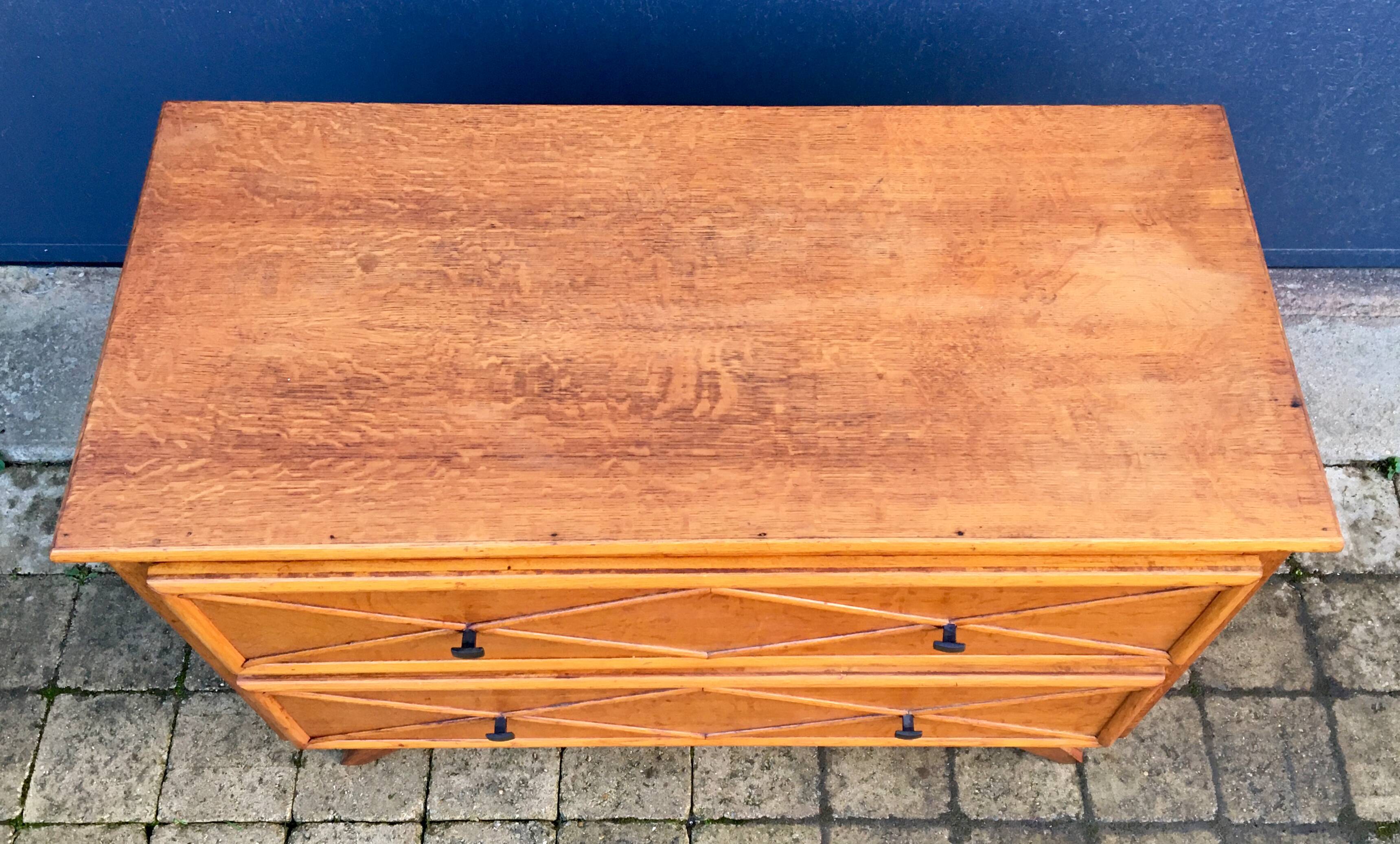 Commode vintage chêne et rotin
