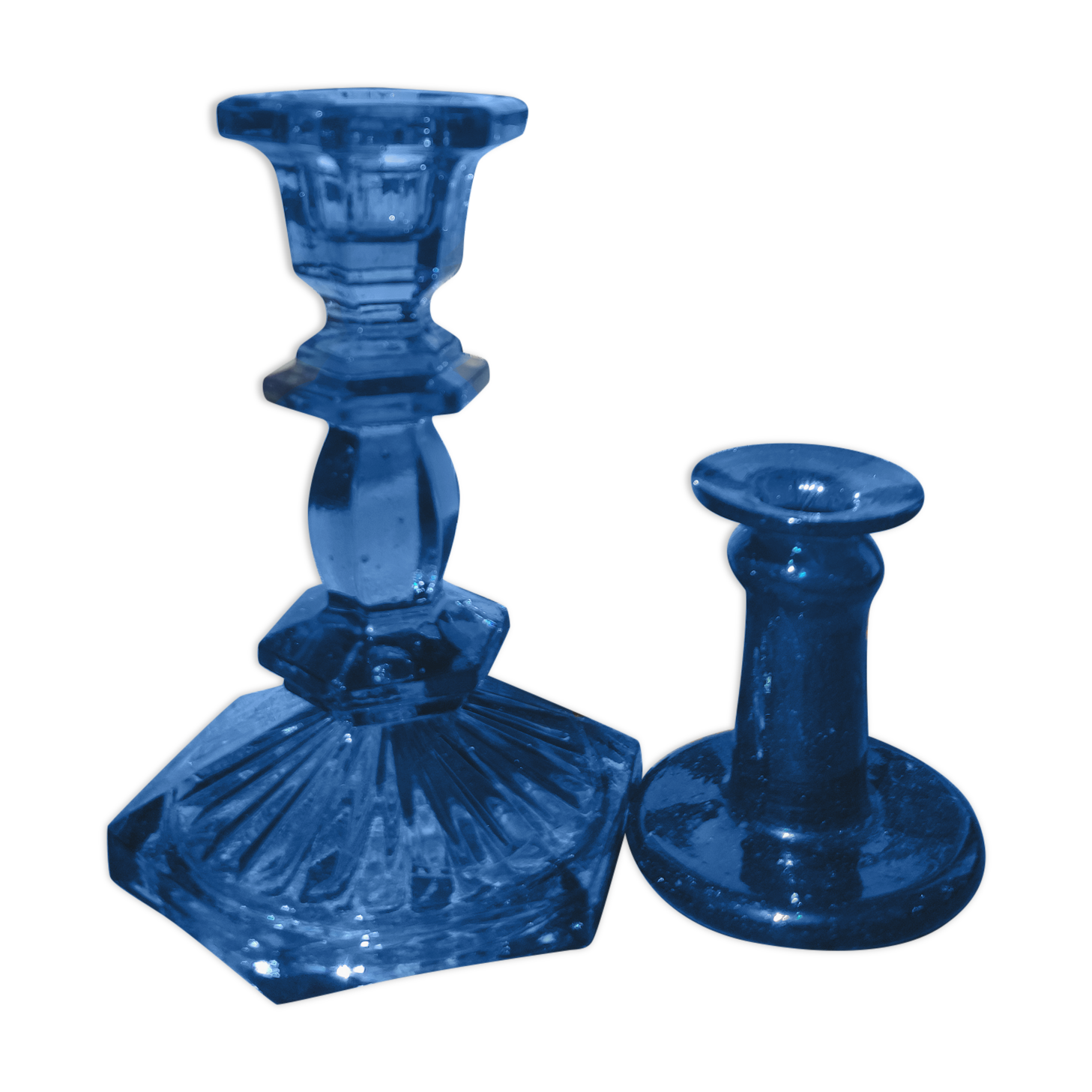 Bougeoirs vintages en verre épais bleu et turquoise