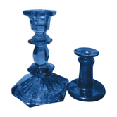 Vintage candle holders made of thick blue and turquoise glass