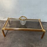 Gold-tone metal and imitation elm burl coffee table