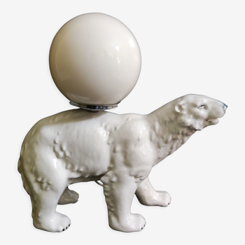 Lampe ours blanc céramique