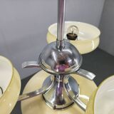 Bauhaus Chandelier Czechoslovakia 1930s Milk Glass Chrome Pendant