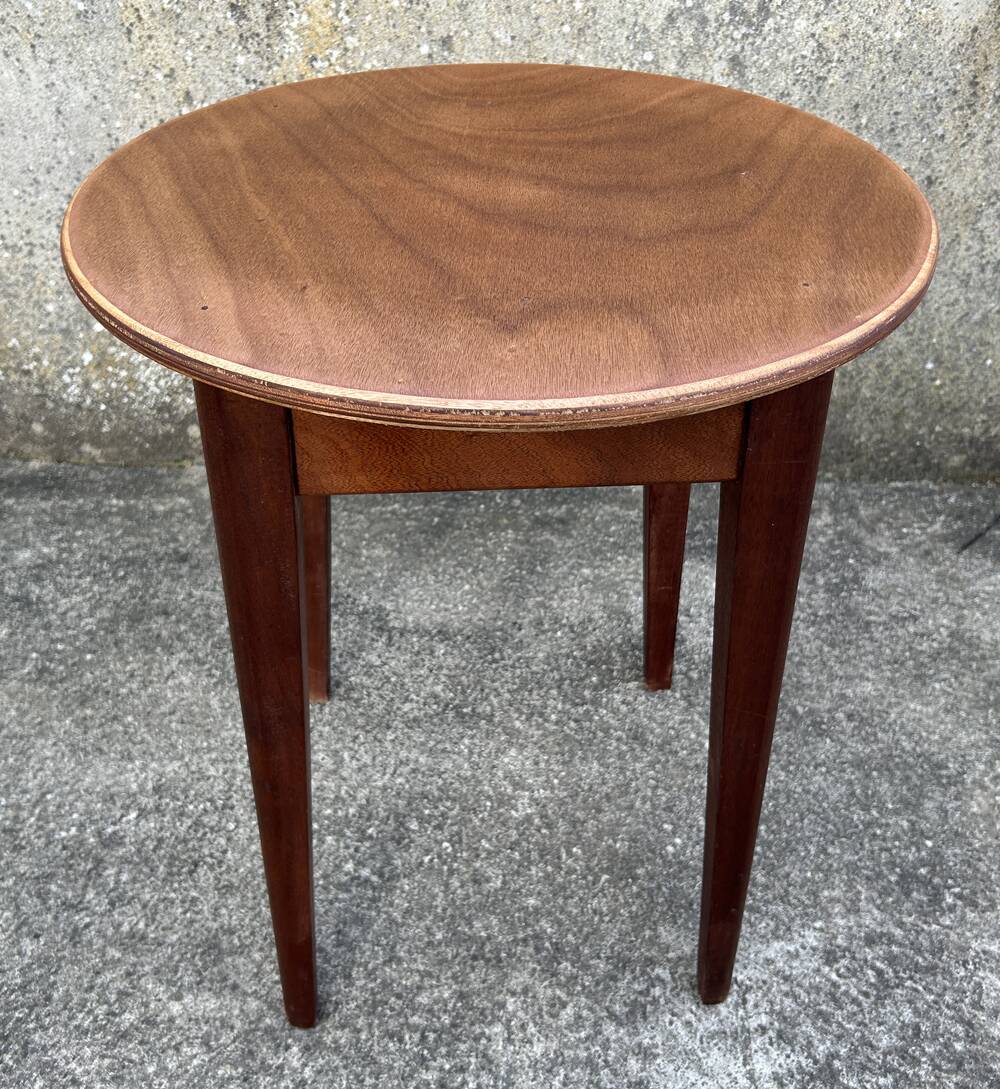 Round pedestal table, wood, vintage, 1950s