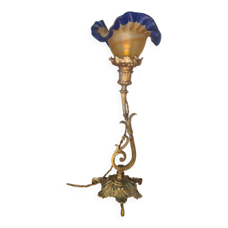Bronze art nouveau tulip lamp signed vianne 40x16 old elec ok