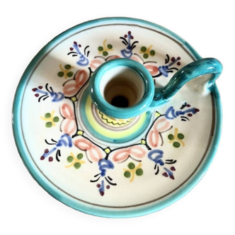 Vintage Hand Painted Ceramic Candle Holder - French Decorative Accessory