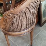 Louis XVI style office armchair in walnut and canning