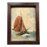 Peinture à l'huile ancienne avec des voiliers