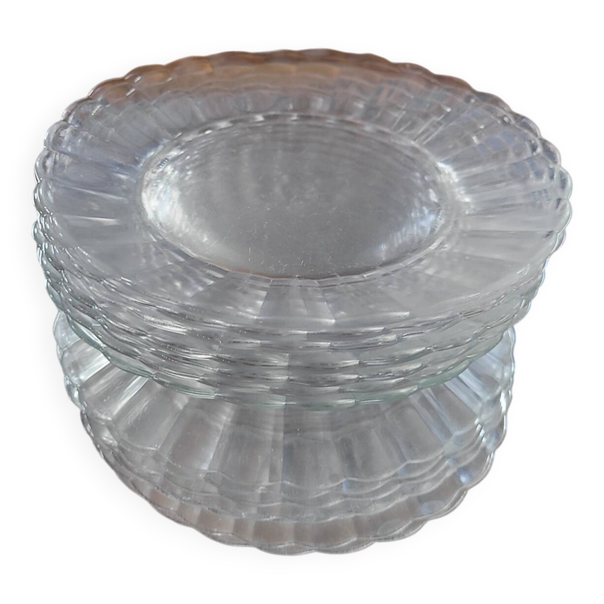 7 petal-shaped glass dessert plates – 1960s–1970s