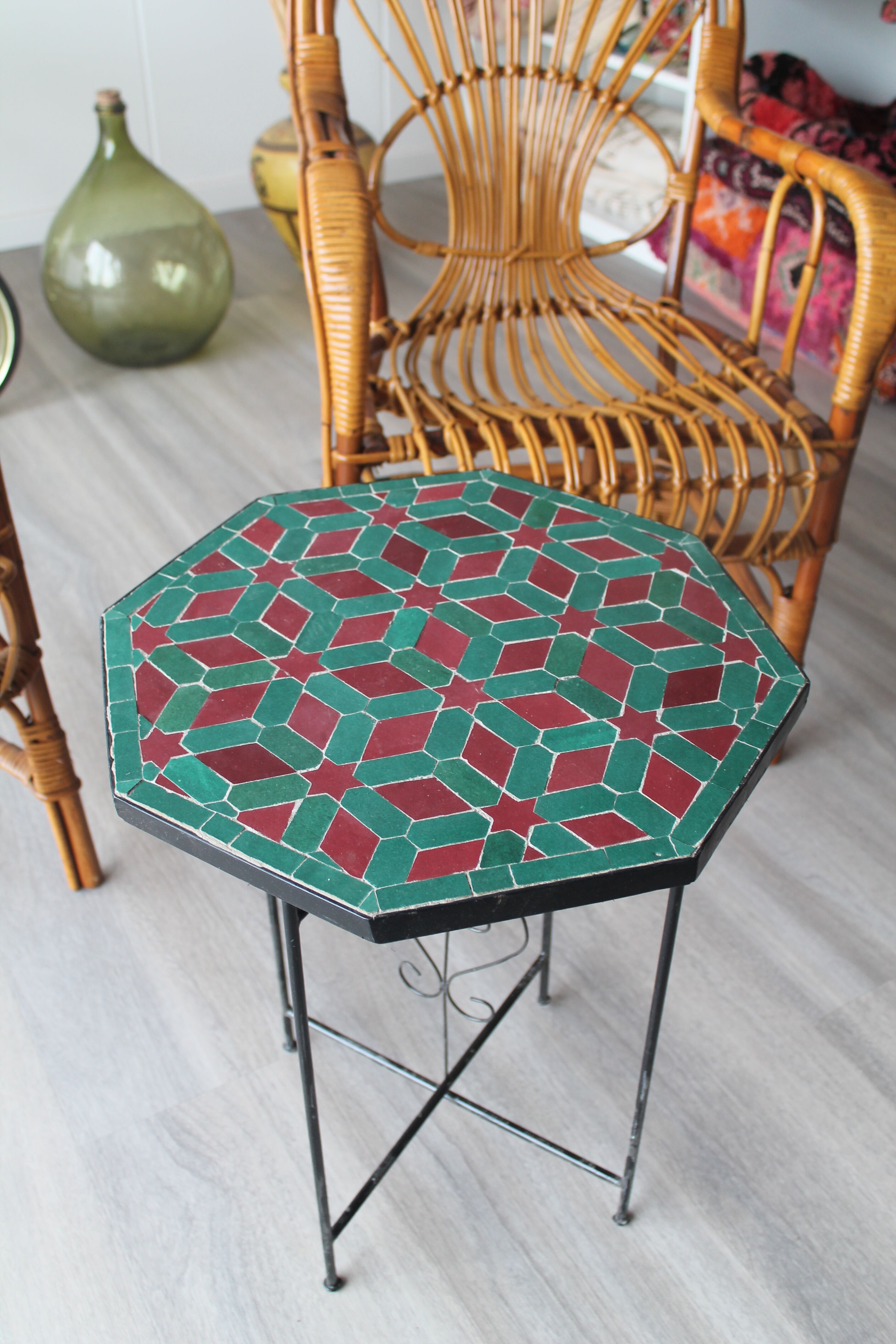 Side table in wrought iron and Moroccan tiles zellige