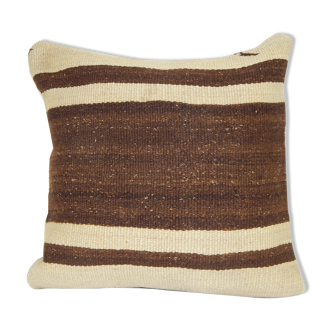 Turkish hemp cushion cover in off-white with woven stripes ak198