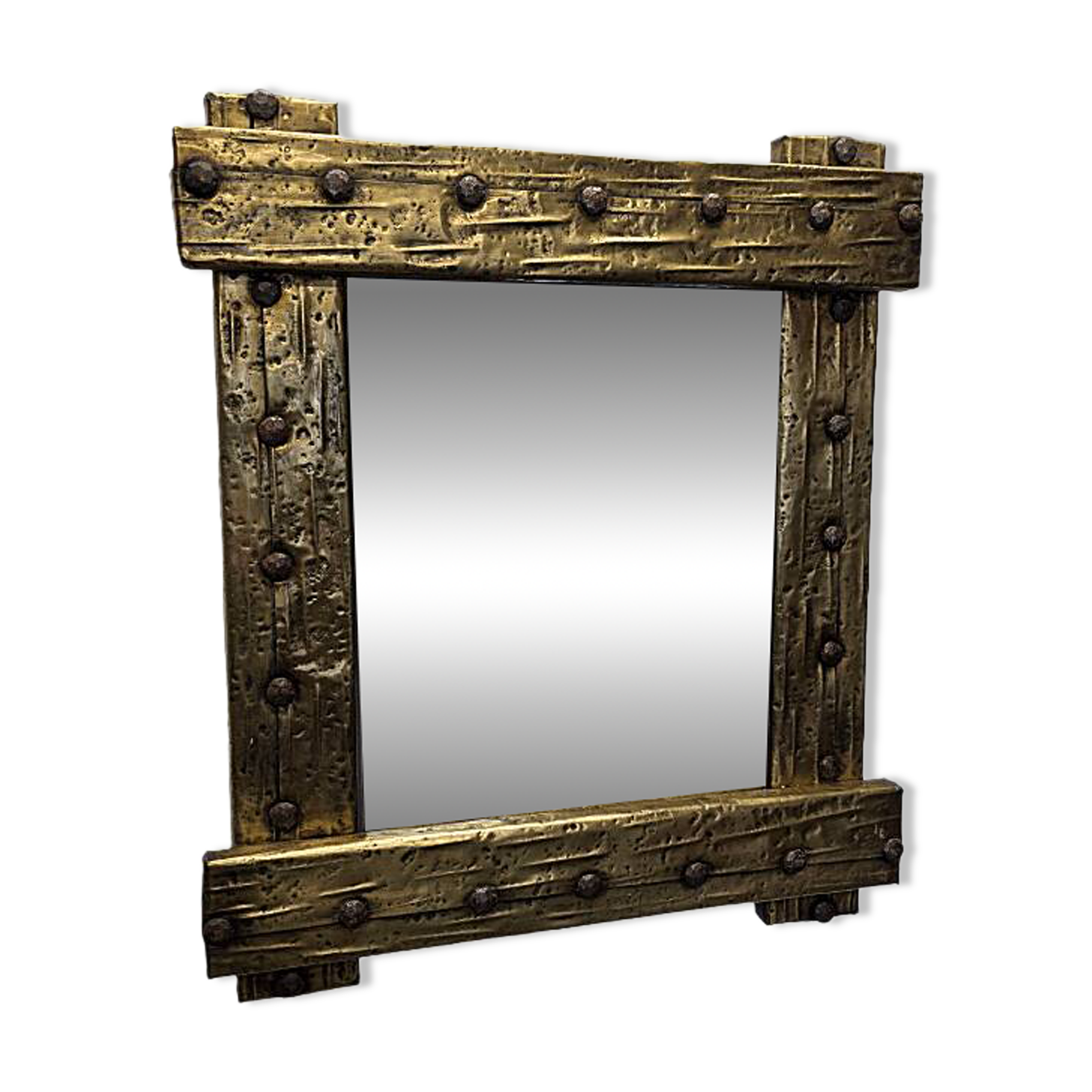 French Brutalist Mirror With Brass frame, 1950/60s