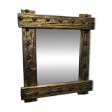 French Brutalist Mirror With Brass frame, 1950/60s