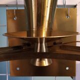 Maison cheret, pair of 3-light wall lights in ronze, brass and glass, circa 1950/1960