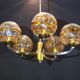 Mid 20th Century Amber Murano Glass Globe Textured,Chrome and Brass Chandelier, by Doria