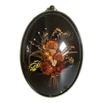 Old glass frame domed flowers dried oval