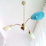Vintage 1940s gold metal and glass 3 arm Sputnik chandelier