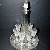 Service à liqueur ancien en verre moulé, Allemagne