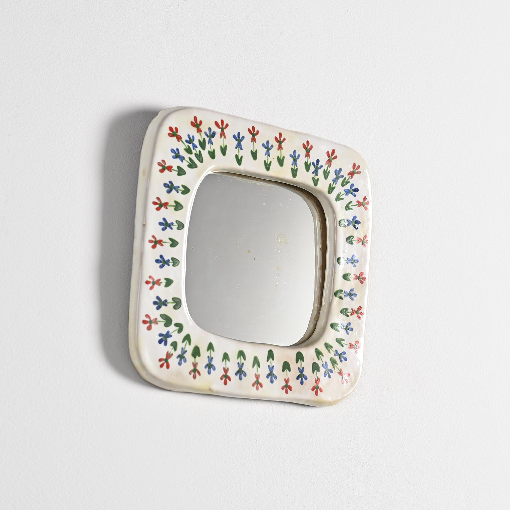 Ceramic mirror, Les Quatre Potiers, France circa 1965