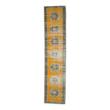 Tapis de couloir turc Oushak vintage fait à la main en laine et coton orange