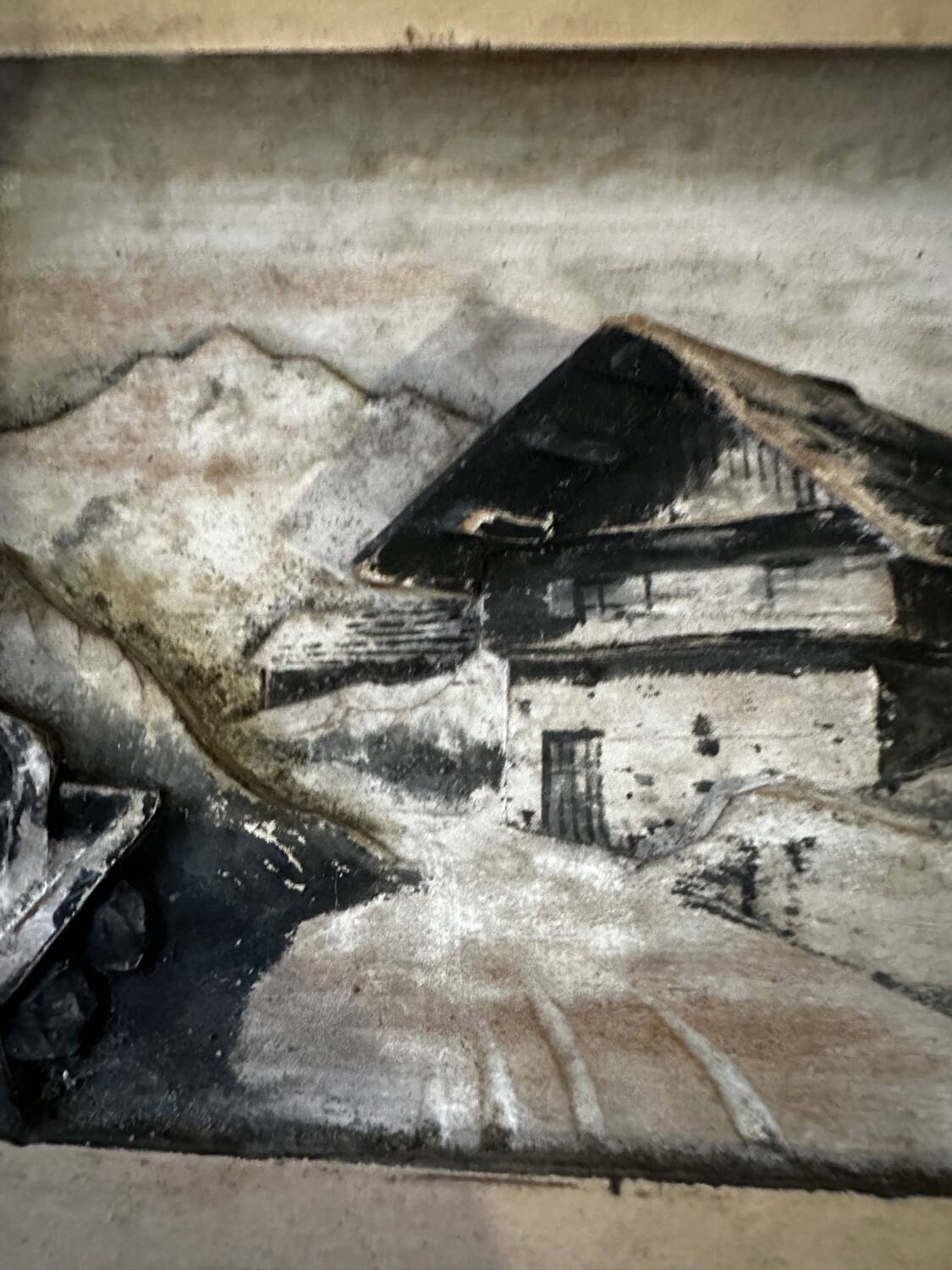 Carved and painted alpine tableau