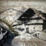 Carved and painted alpine tableau